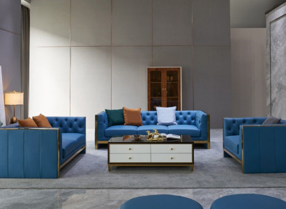 Complete e Chesterfield Set Sofa set 3 2 1 Seat Coffee table Designer 4-piece